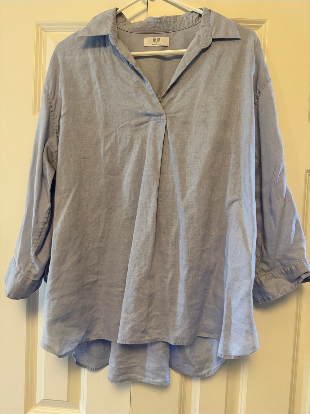 Uniqlo Light Blue V-Neck Skipper Linen Top